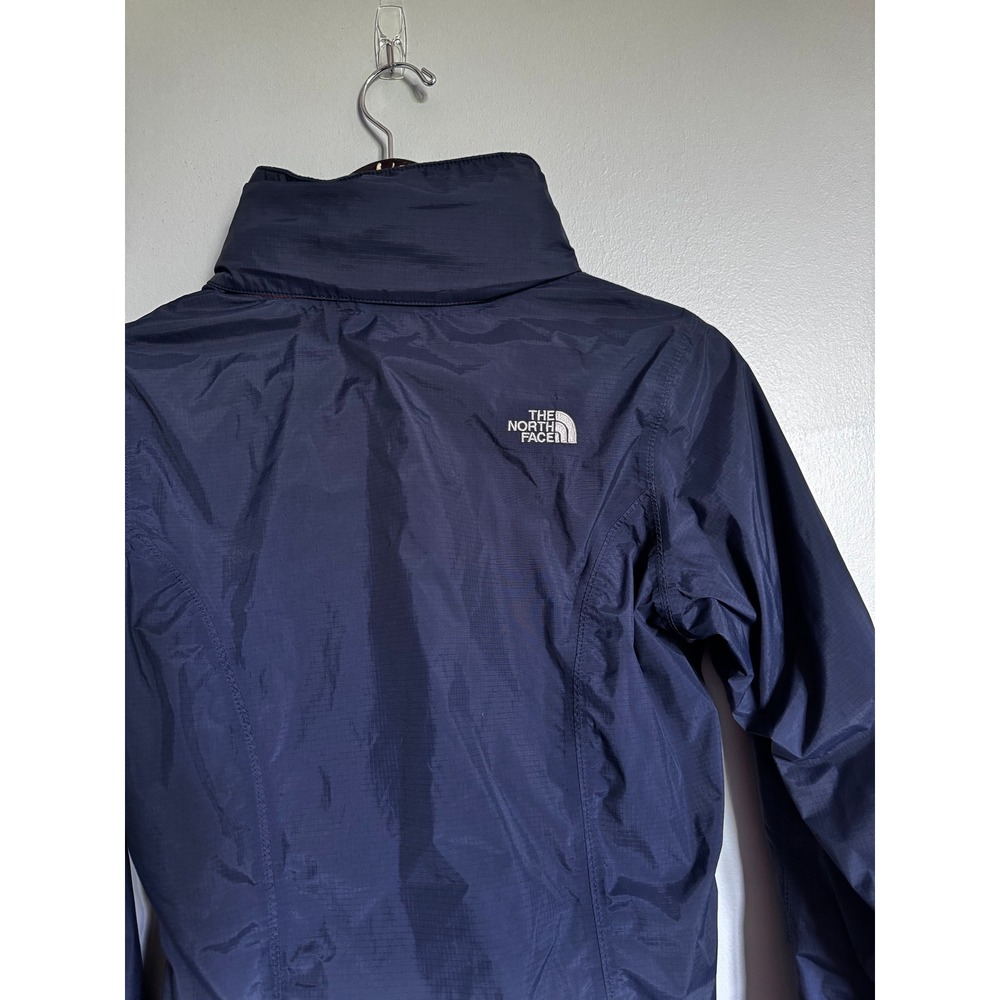 The North Face HyVent Rain Jacket Womens Small Navy Blue Orange Hooded Shell - Picture 7 of 8